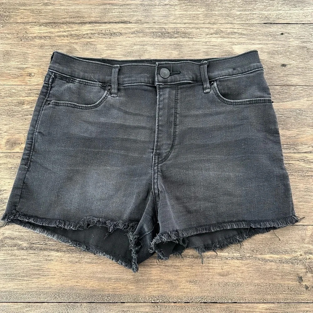Abercrombie & Fitch size 25 Black Wash Stretch Cut Off Denim Jean Shorts Hi Rise